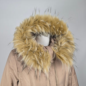 Eliza J Women’s Taupe Long Down Puffer Coat Faux Fur Hood Winter Jacket - Size M