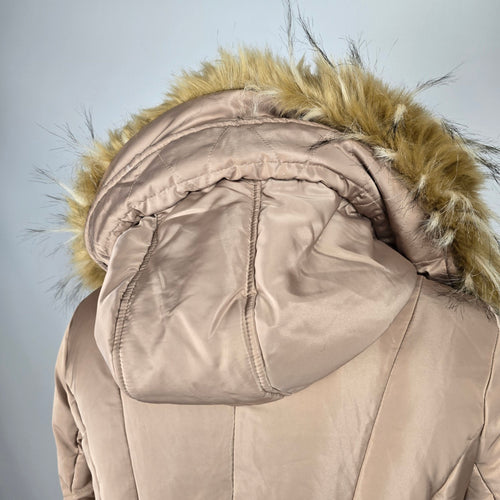 Eliza J Women’s Taupe Long Down Puffer Coat Faux Fur Hood Winter Jacket - Size M