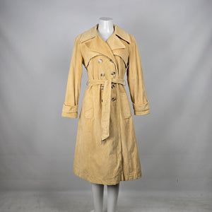 Vintage Jeune Creation Montreal Yellow Corduroy Double Breasted Trench Coat Size 13/14