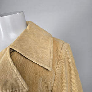 Vintage Jeune Creation Montreal Yellow Corduroy Double Breasted Trench Coat Size 13/14