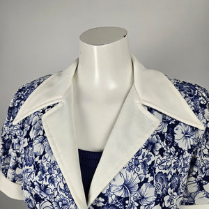 Vintage 70s Nu-Mode Blue White Floral Maxi Dress with Matching Bolero Jacket - Size S-M