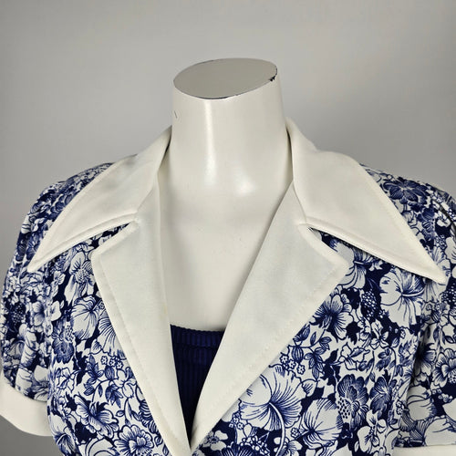 Vintage 70s Nu-Mode Blue White Floral Maxi Dress with Matching Bolero Jacket - Size S-M