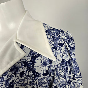 Vintage 70s Nu-Mode Blue White Floral Maxi Dress with Matching Bolero Jacket - Size S-M