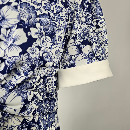Vintage 70s Nu-Mode Blue White Floral Maxi Dress with Matching Bolero Jacket - Size S-M