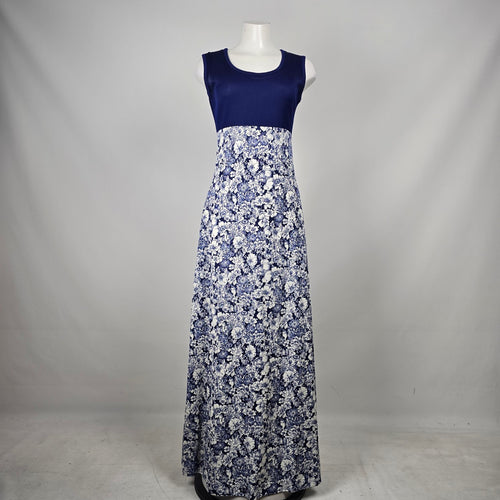 Vintage 70s Nu-Mode Blue White Floral Maxi Dress with Matching Bolero Jacket - Size S-M