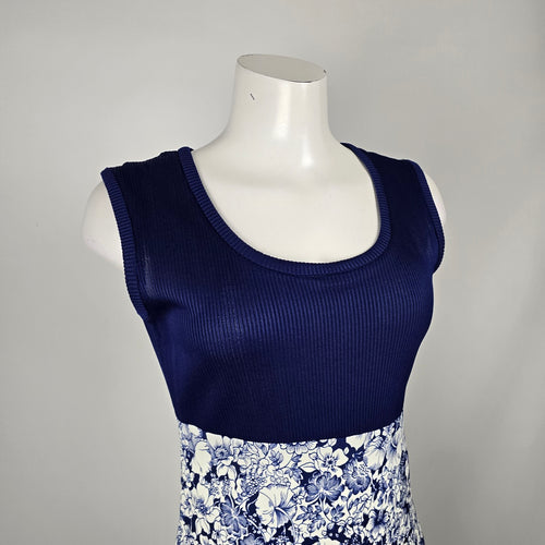 Vintage 70s Nu-Mode Blue White Floral Maxi Dress with Matching Bolero Jacket - Size S-M