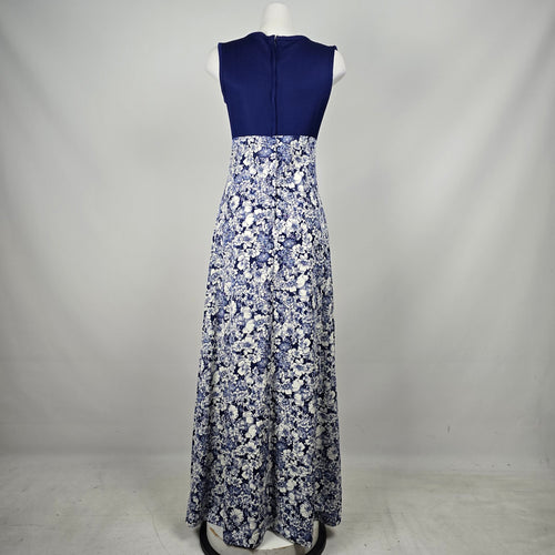 Vintage 70s Nu-Mode Blue White Floral Maxi Dress with Matching Bolero Jacket - Size S-M
