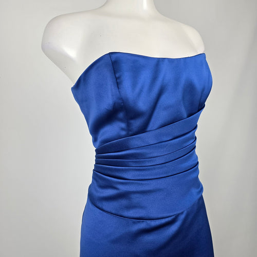 Madison Collection Royal Blue Satin Strapless Formal Gown Evening Dress - Size L-XL