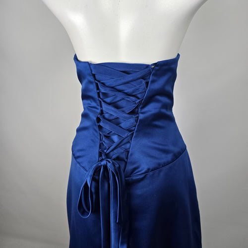 Madison Collection Royal Blue Satin Strapless Formal Gown Evening Dress - Size L-XL