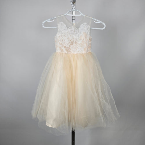 Miama Girls Ivory Lace Tulle Flower Girl Formal Dress Pearl Back -  Size 5