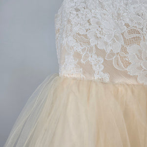 Miama Girls Ivory Lace Tulle Flower Girl Formal Dress Pearl Back -  Size 5