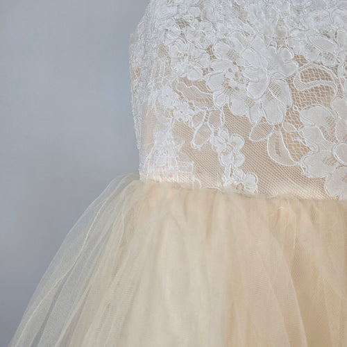 Miama Girls Ivory Lace Tulle Flower Girl Formal Dress Pearl Back -  Size 5