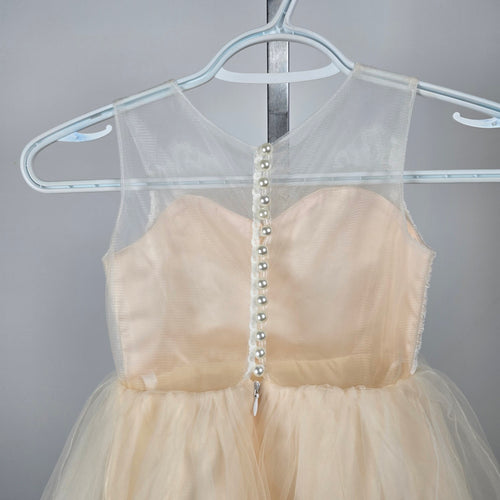 Miama Girls Ivory Lace Tulle Flower Girl Formal Dress Pearl Back -  Size 5