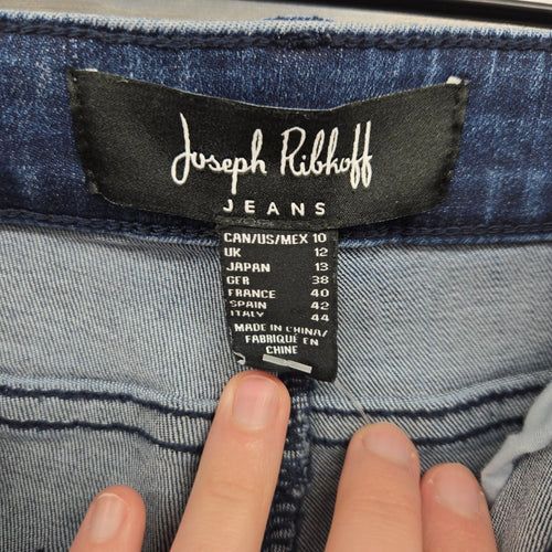 Joseph Ribkoff Ankle Grommet Rhinestone Detail Stretch Dark Wash Jeans Size 10