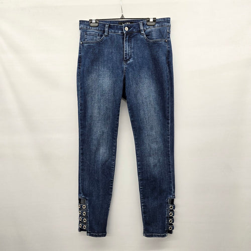 Joseph Ribkoff Ankle Grommet Rhinestone Detail Stretch Dark Wash Jeans Size 10