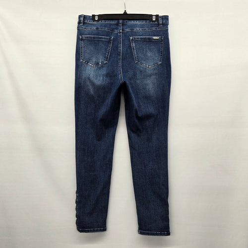 Joseph Ribkoff Ankle Grommet Rhinestone Detail Stretch Dark Wash Jeans Size 10
