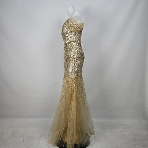 Sherri Hill Women’s Gold Sequin Off-Shoulder Mermaid Gown Size 4