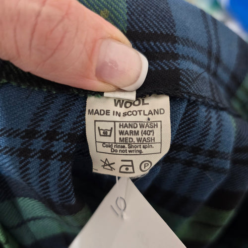 Vintage Made in Scotland Green Blue Black Plaid Wool Kilt Skirt Size 12