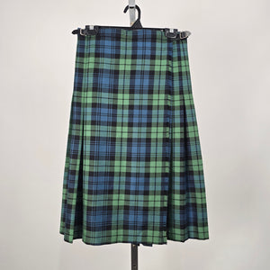 Vintage Made in Scotland Green Blue Black Plaid Wool Kilt Skirt Size 12