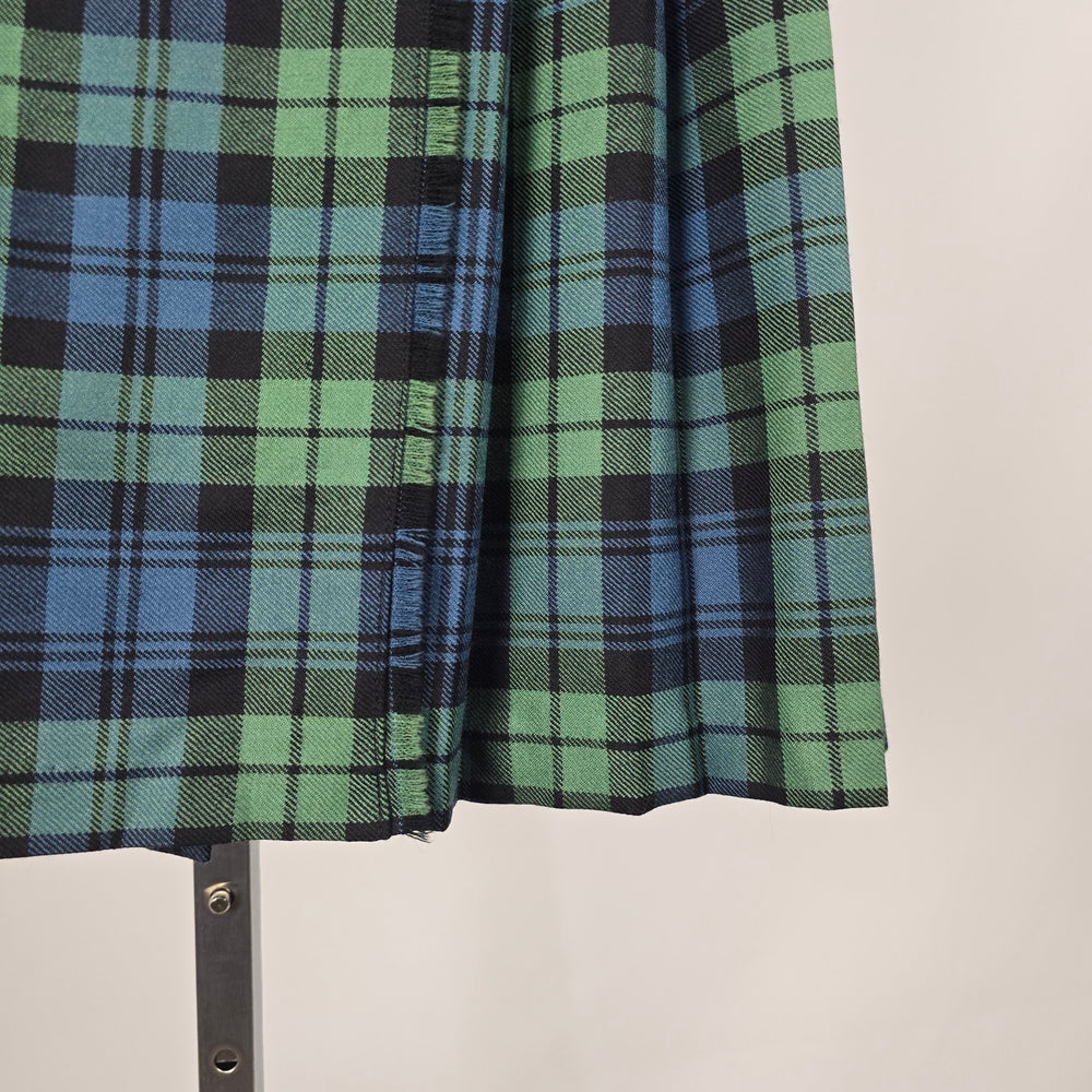 Vintage Made in Scotland Green Blue Black Plaid Wool Kilt Skirt Size 12
