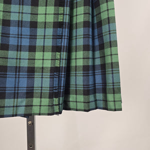 Vintage Made in Scotland Green Blue Black Plaid Wool Kilt Skirt Size 12