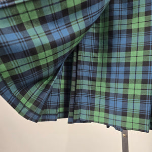 Vintage Made in Scotland Green Blue Black Plaid Wool Kilt Skirt Size 12