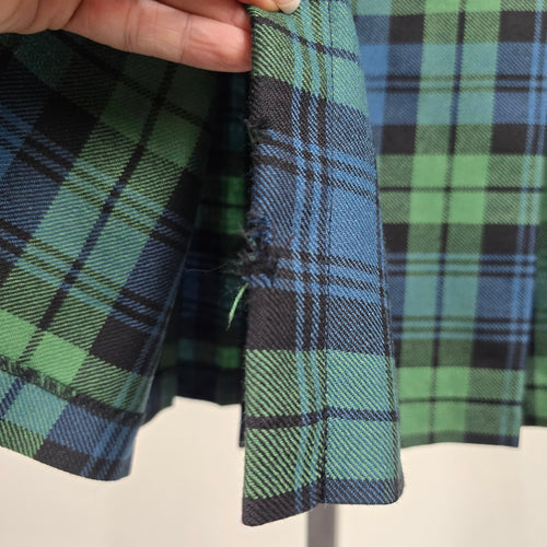 Vintage Made in Scotland Green Blue Black Plaid Wool Kilt Skirt Size 12