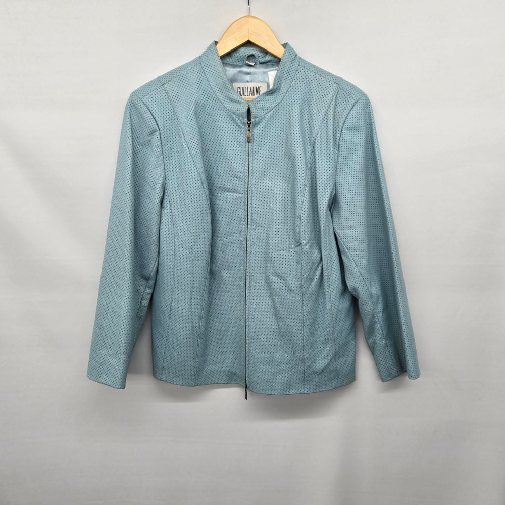 Guillaume Women’s Light Blue Perforated Leather Jacket - Size 1X