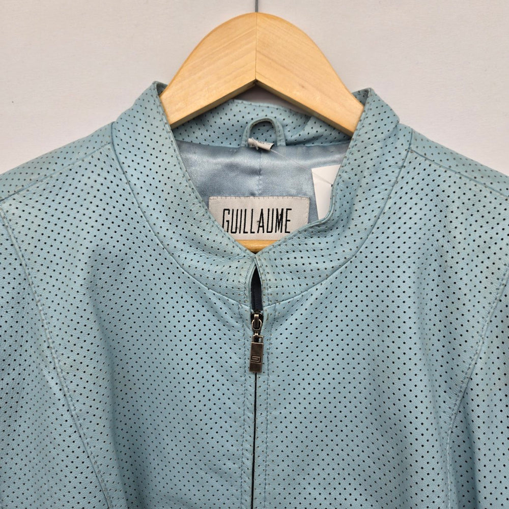 Guillaume Women’s Light Blue Perforated Leather Jacket - Size 1X