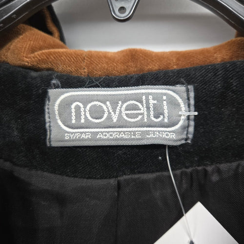 Novelt Black Velvet Hooded Jacket Brown Hood Drawstring Waist  - Size L/XL
