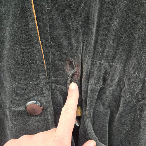 Novelt Black Velvet Hooded Jacket Brown Hood Drawstring Waist  - Size L/XL