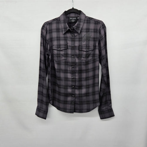 Harley-Davidson Gray Black Plaid Button-Up Shirt Size S