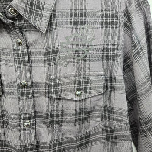 Harley-Davidson Gray Black Plaid Button-Up Shirt Size S
