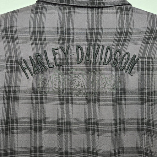 Harley-Davidson Gray Black Plaid Button-Up Shirt Size S