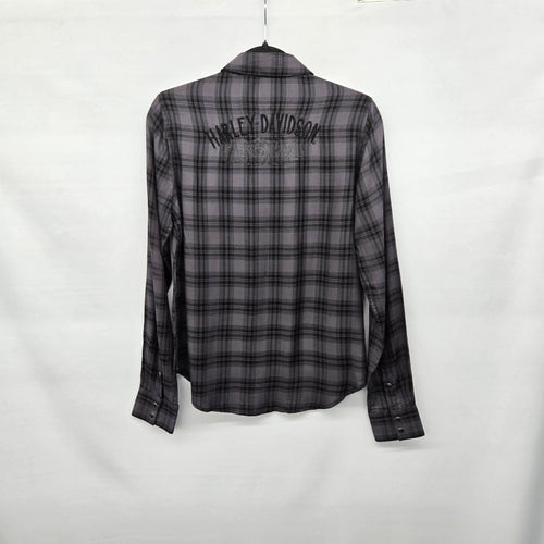 Harley-Davidson Gray Black Plaid Button-Up Shirt Size S