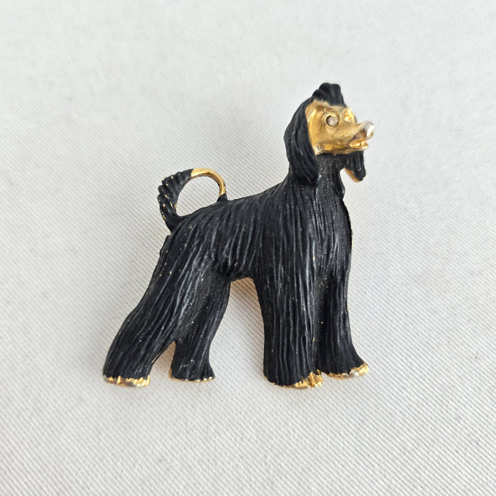 Vintage Black Enamel Afghan Hound Dog Brooch