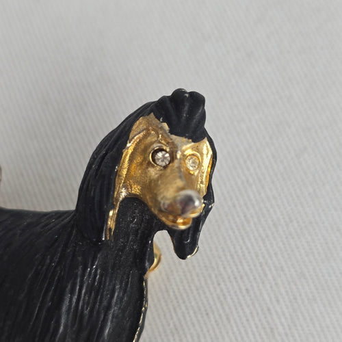 Vintage Black Enamel Afghan Hound Dog Brooch