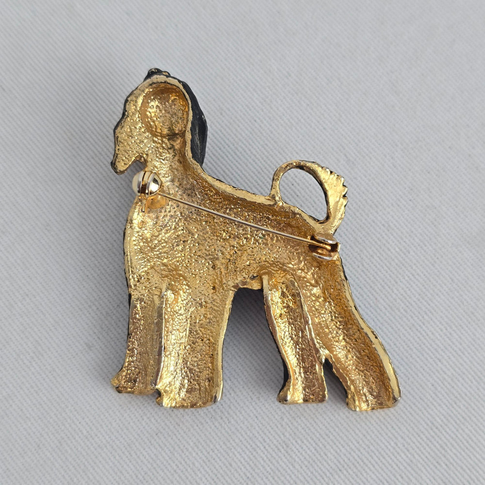 Vintage Black Enamel Afghan Hound Dog Brooch