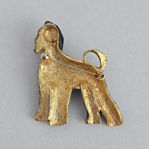 Vintage Black Enamel Afghan Hound Dog Brooch