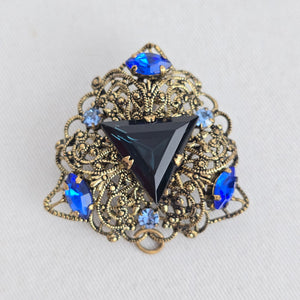 VTG 60s Blue Rhinestone Triangle Filigree Brooch Pendant