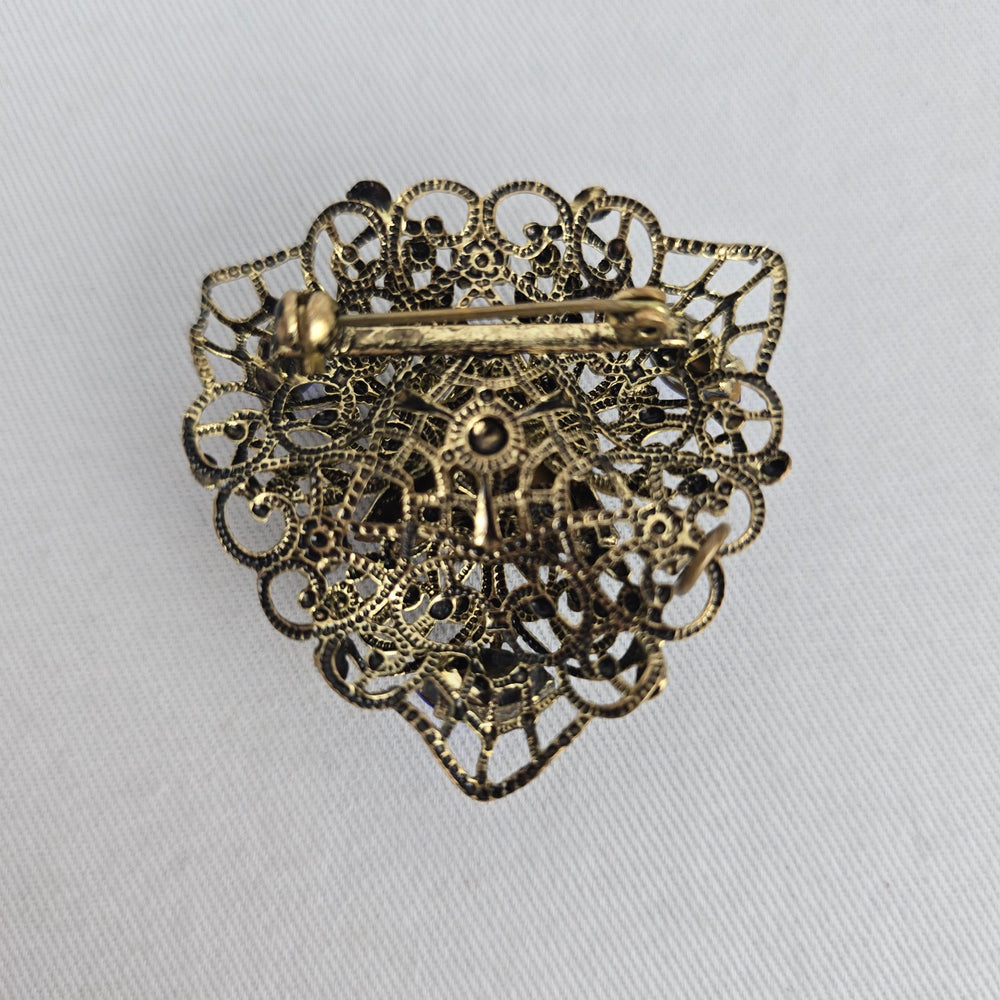VTG 60s Blue Rhinestone Triangle Filigree Brooch Pendant