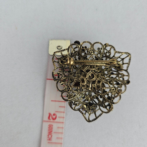 VTG 60s Blue Rhinestone Triangle Filigree Brooch Pendant