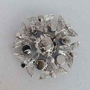 Vintage 1950s Signed Celebrity NY Sapphire & Baby Blue Rhinestone Filigree Brooch
