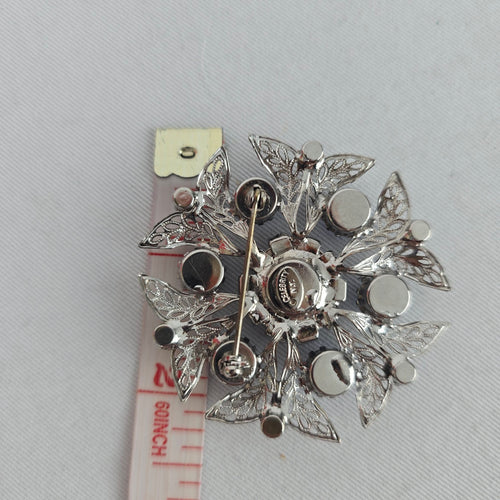 Vintage 1950s Signed Celebrity NY Sapphire & Baby Blue Rhinestone Filigree Brooch