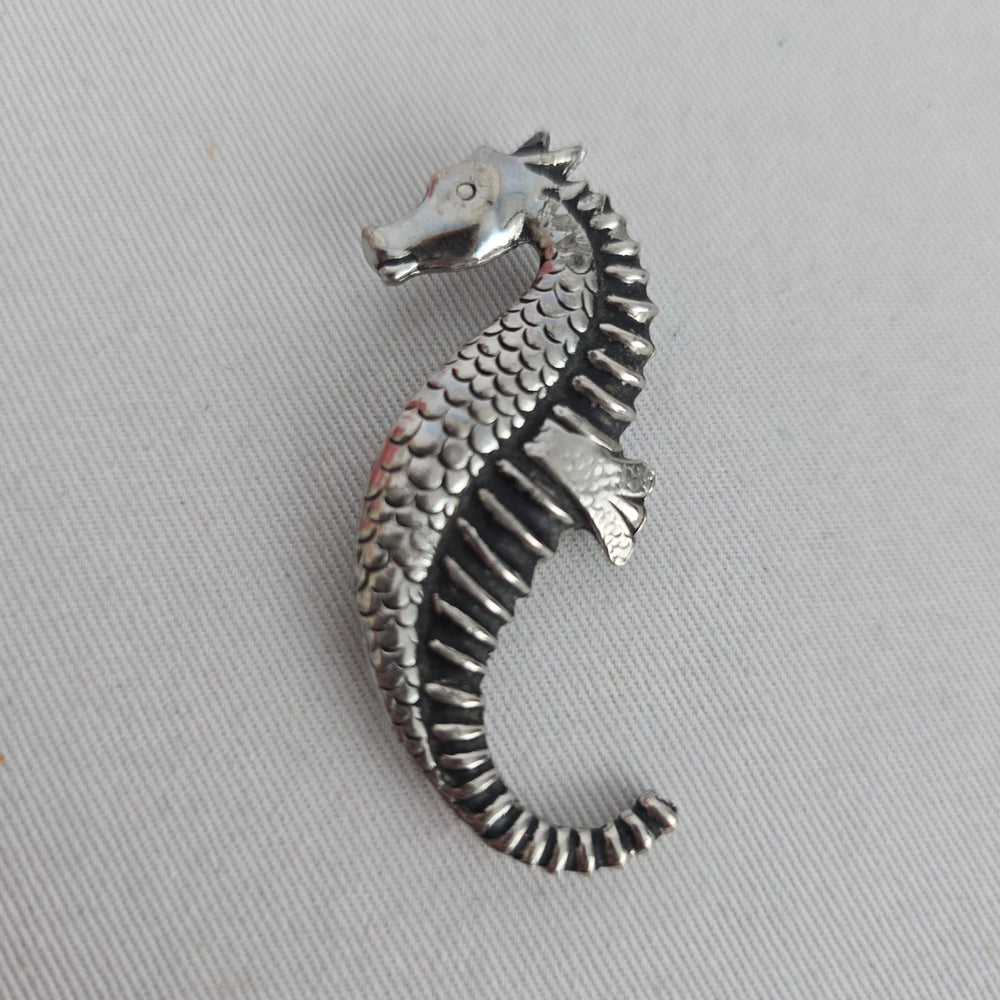 Silver Tone Seahorse Brooch Pin Textured Nautical Ocean Coastal Jewelry