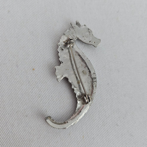 Silver Tone Seahorse Brooch Pin Textured Nautical Ocean Coastal Jewelry