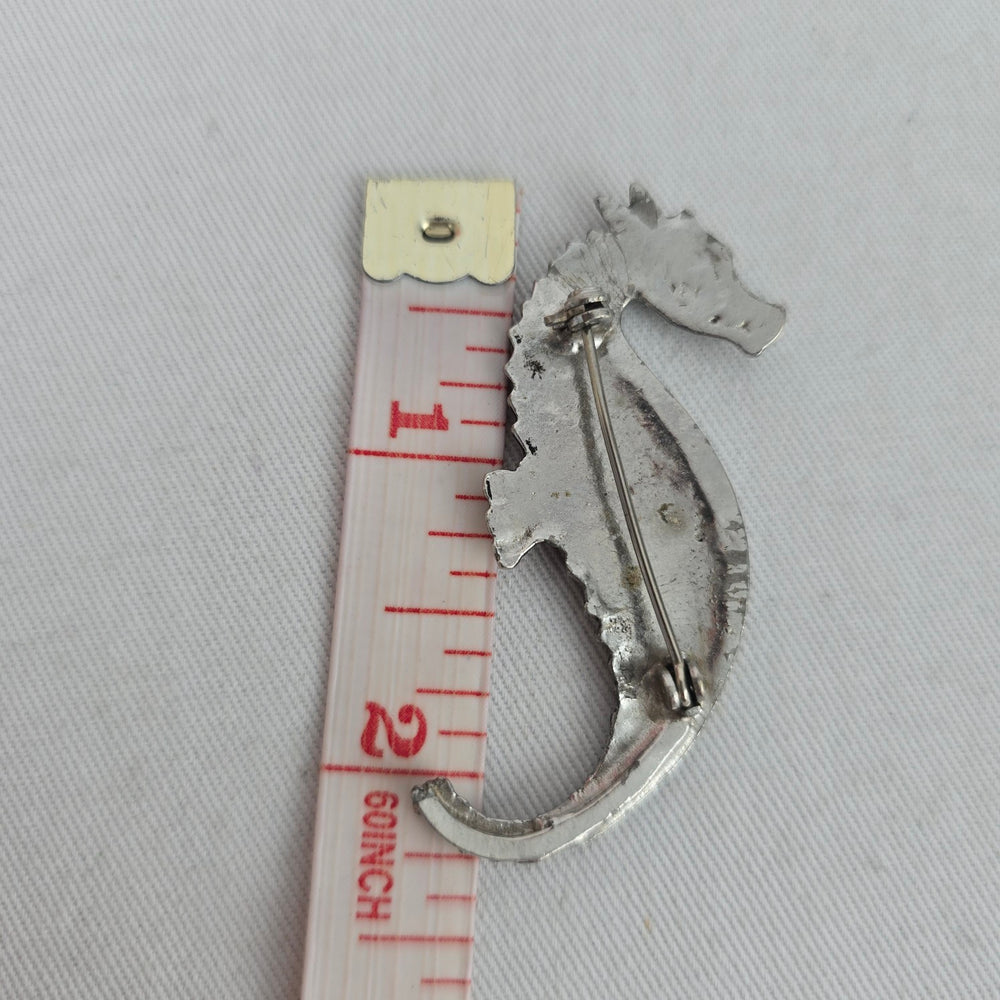 Silver Tone Seahorse Brooch Pin Textured Nautical Ocean Coastal Jewelry
