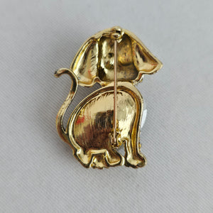 Vintage Gold Tone Rhinestone Dog Brooch with Large Purple Stone