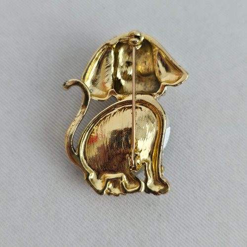 Vintage Gold Tone Rhinestone Dog Brooch with Large Purple Stone