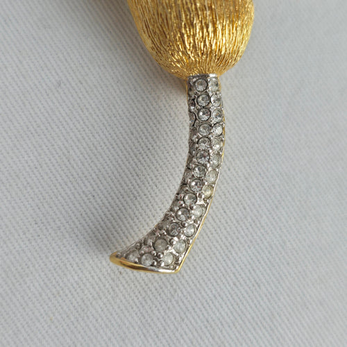 Vintage Nolan Miller Signed Calla Lily Flower Brooch Pave Crystal Gold Tone Pin